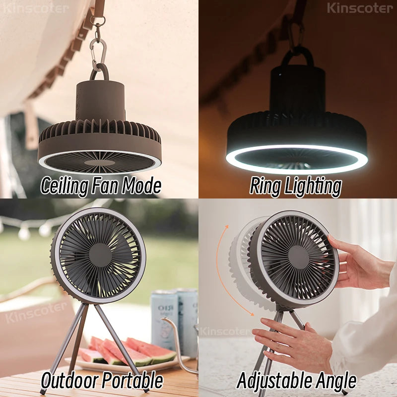 Ventilador portátil con luz para acampar con LED recargable - 10000 mAh