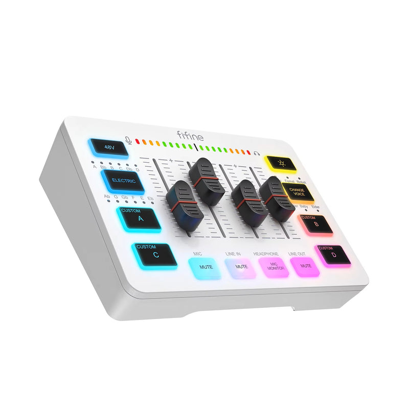 FIFINE 4-Channel RGB Gaming Audio Mixer with XLR Mic Interface"