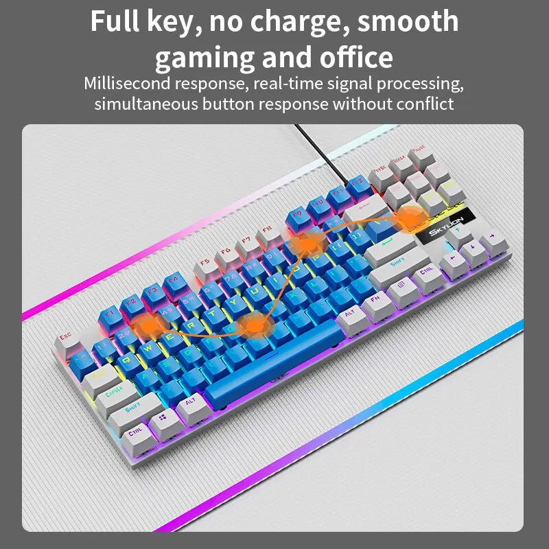 SKYLION K87 Wired Mechanical Keyboard: Colorful Lighting for Gaming