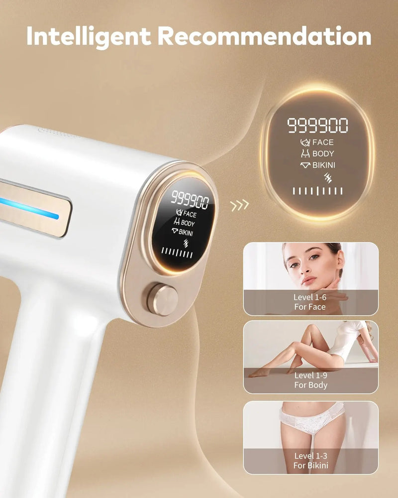 9-Level IPL Laser Hair Removal Device: 999,900 Flashes, Painless & Permanent