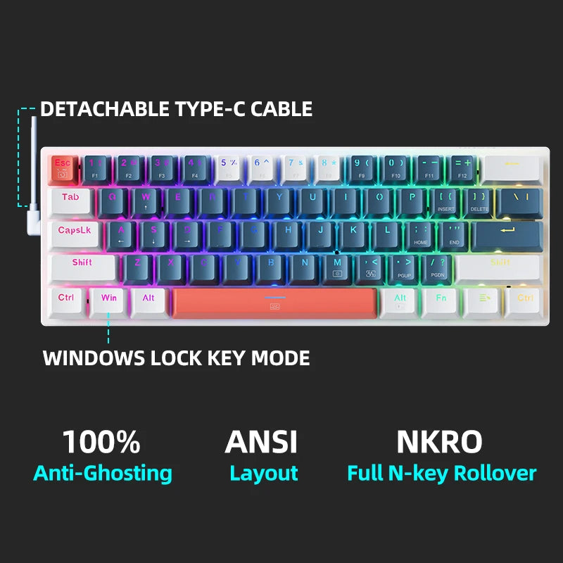 Machenike K500-B61: teclado compacto para juegos RGB de 61 teclas