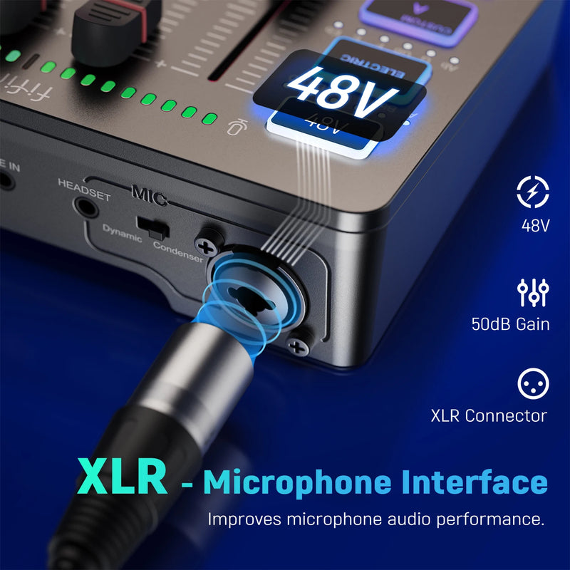 FIFINE 4-Channel RGB Gaming Audio Mixer with XLR Mic Interface"