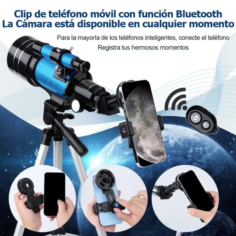 Telescopio de viaje TICALA 150X: control remoto inalámbrico