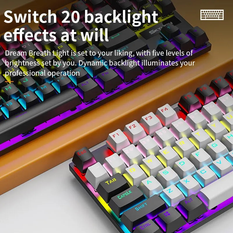 SKYLION K87 Wired Mechanical Keyboard: Colorful Lighting for Gaming