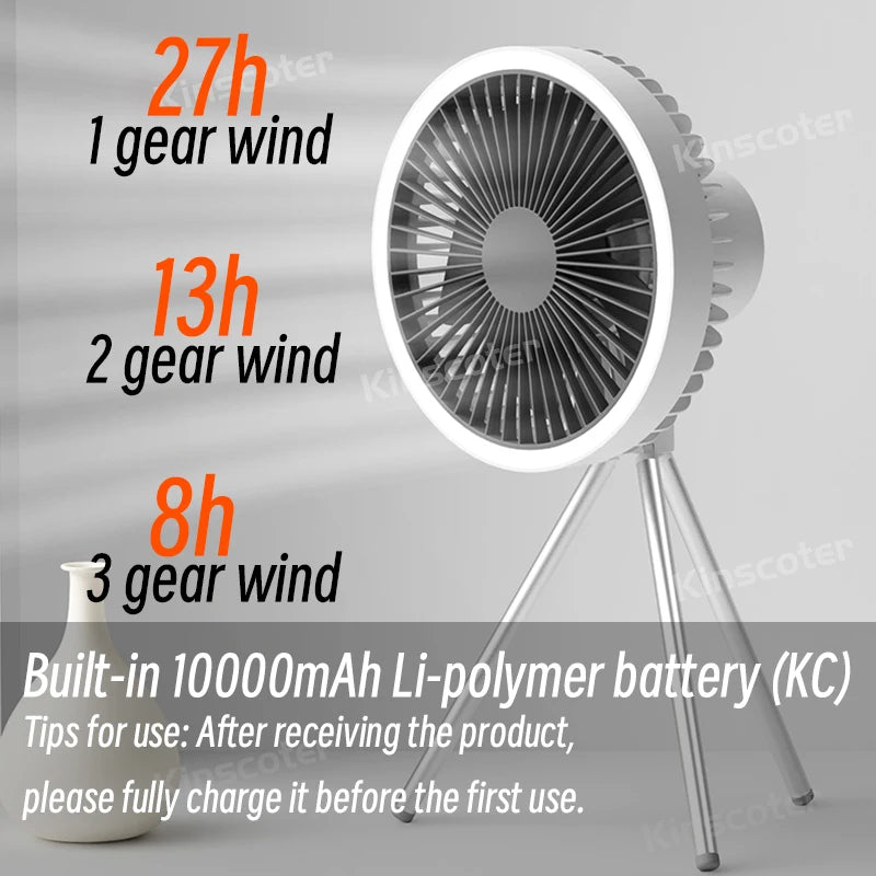 Portable Camping Light Fan with Rechargeable LED - 10000mAh