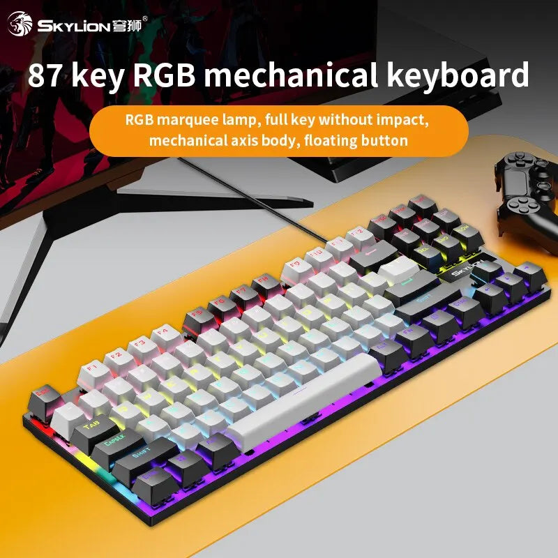 SKYLION K87 Wired Mechanical Keyboard: Colorful Lighting for Gaming