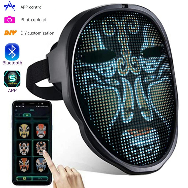 Smart LED Mask with Bluetooth Control: Customizable Faces for Parties and Halloween - Vibe Gadget